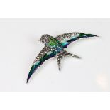 Silver and plique-a-jour swallow brooch
