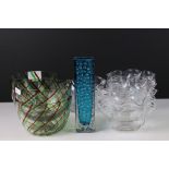 Collection of Glassware including Whitefriars Kingfisher Blue Textured Vase, 17cms high, eight clear