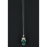 Silver owl pendant necklace with malachite cabochon