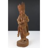 Burmese Wooden Carved Figure of a Royal Lady wearing a Crown, 51cms high