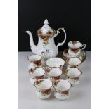 Royal Albert ' Old Country Roses ' Coffee Set comprising Coffee Pot, Milk, Sugar and 6 Coffee Cups