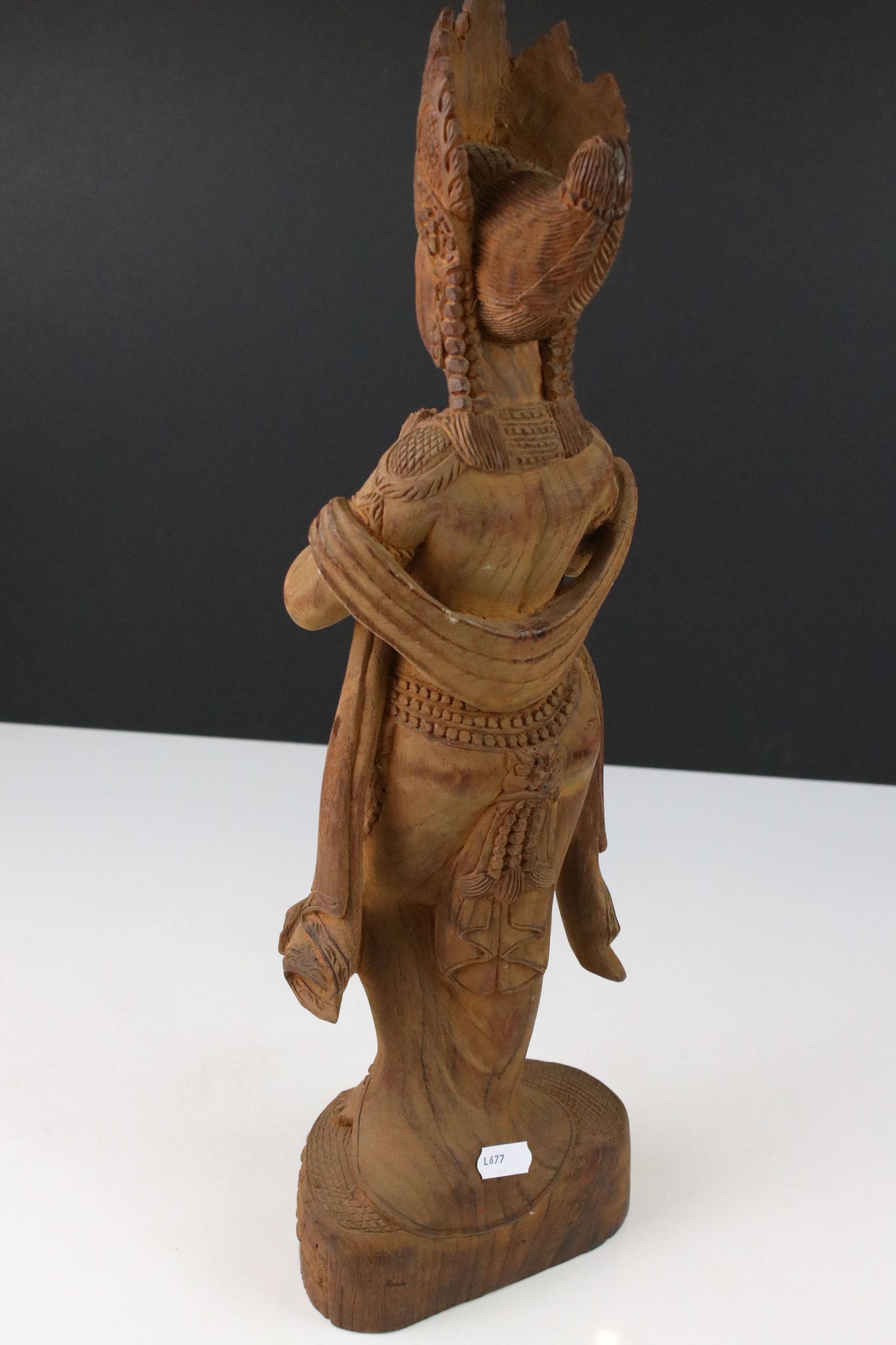 Burmese Wooden Carved Figure of a Royal Lady wearing a Crown, 51cms high - Image 5 of 5