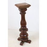 Victorian style Hardwood Jardiniere Stand with fluted carved support, 27cms wide x 102cms high