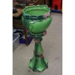 Art Nouveau / Secessionist style Green Pottery Jardiniere on Stand, 95cms high
