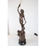 A spelter neoclassical statue converted into a lamp, approx 60cm in height.