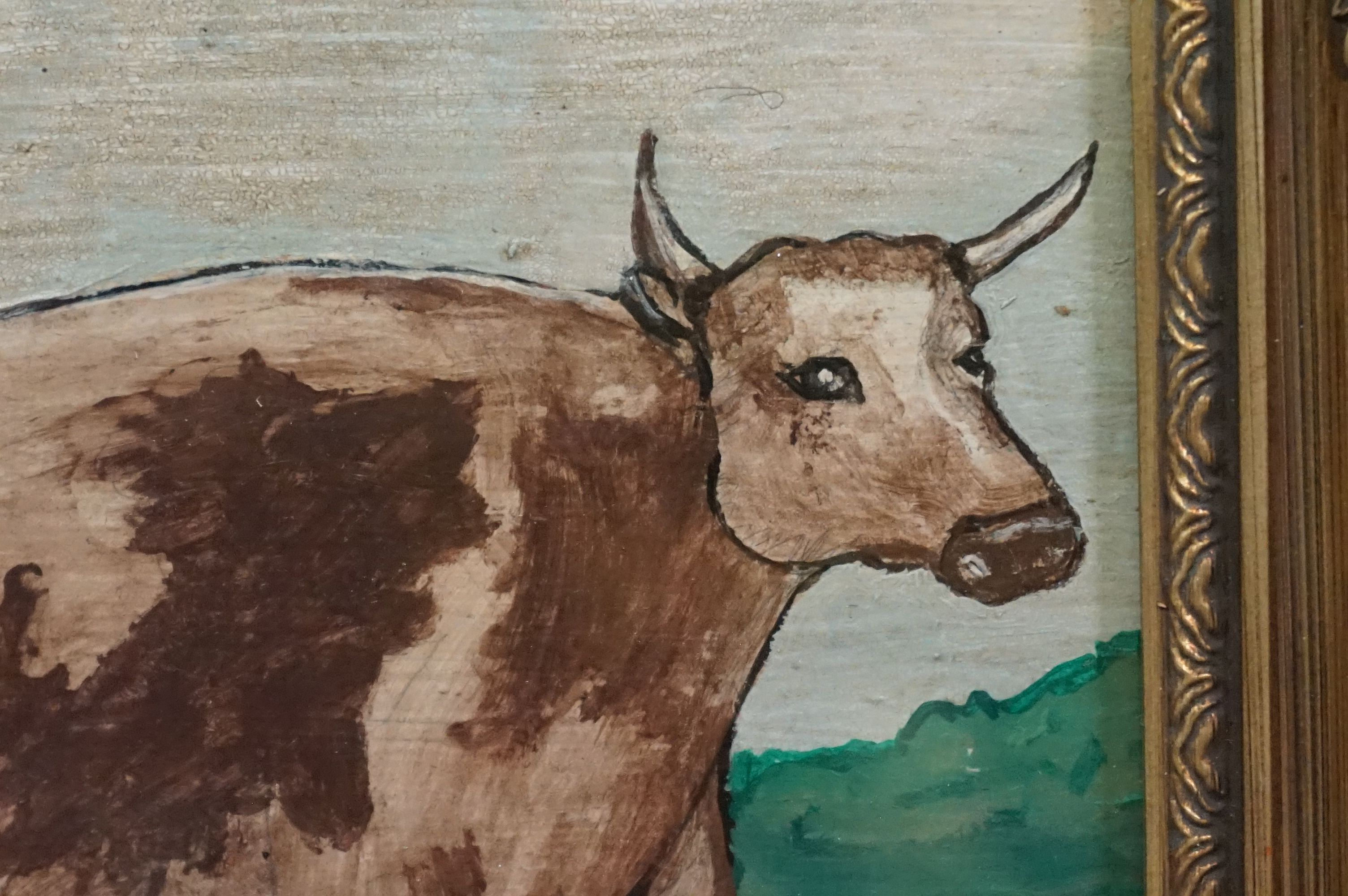 Oil painting of a bull in a landscape setting, 29cm x 24cm, framed and glazed - Image 3 of 6