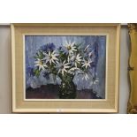 Mid century Oil Painting on Board Still Life Flowers in a Vase signed T Lomas ?, 49cm x 39cm, framed