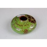 Small C H Brannam Green Glazed Pottery Motto Squat Vase, incised marks to base dated 1903 and with