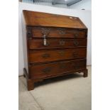 George III Mahogany Bureau, the fall front opening to a fitted interior over four long drawers