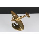 Bates Brass of Birmingham Model of a World War II Fighter Airplane on Stand, 16cm high