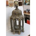 Persian / Indian Brass Hanging Eight Sided Lantern (three panels of glass missing), 82cm high