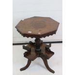 19th century Oak Two Tier Table, the octagonal top with carved frieze and the undershelf with