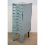 Industrial Factory Ten Drawer Metal Filing Cabinet, 88cm high x 28cm wide