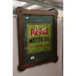 Advertising - ' Pem ' Motor Oil Paper Sign, 30cm x 30cm, mounted, framed and glazed