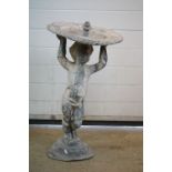 Garden Lead Water Fountain / Bird Bath in the form of Putto holding a Bowl, 76cm high