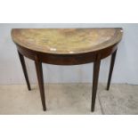 George III Mahogany Inlaid Demi Lune Card Table raised on square tapering legs, 107cm long x 70cm