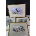 Four Framed and Glazed Signed David Shepherd African Animal Prints, largest image 30cm x 18cm