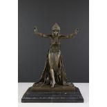 Bronze Art Deco style figure on stepped marble base, signed