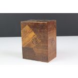 Early 20th century Wooden Inlaid Two Section Playing Card Box, 11cm high