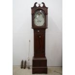 Antique mahogany inlaid long case clock with eight day Moonface dial, in good condition