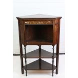 Edwardian Rosewood Inlaid Corner Shelf, 110cms high