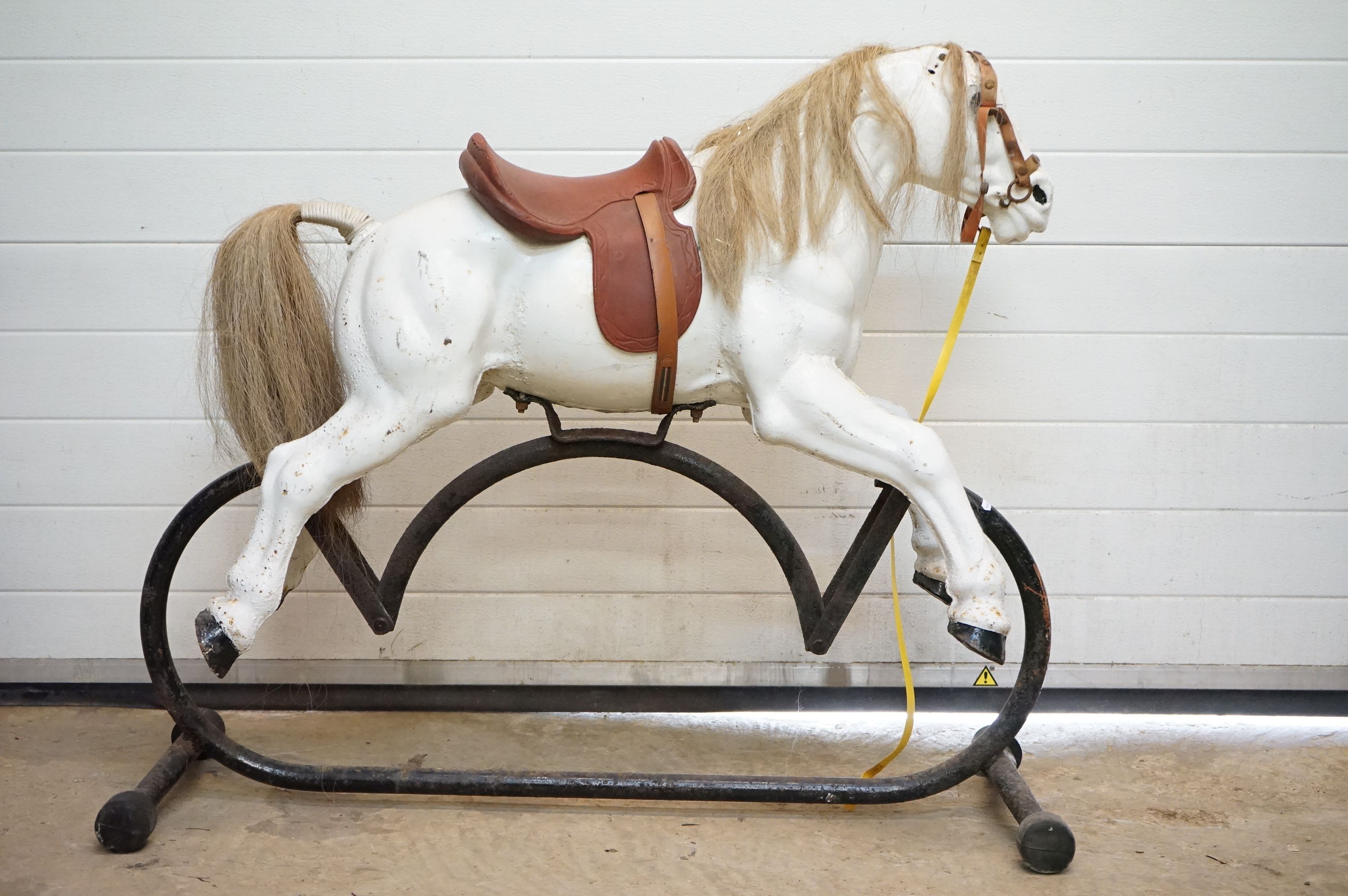Mid century Metal Rocking Horse (lacking ears), 110cm long x 92cm high