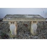 Reconstituted Stone Garden Bench with Horse Head Supports, 104cm long x 55cm high