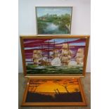 Three Oil Paintings including 'Northern Light of Boston' , 91cm x 60cm, 'Battle of the Nile' and and