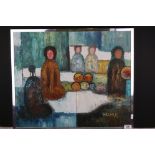 Impressionist Oil Painting on Canvas of Figures, signed lower right Helmut, 60cm x 50cm, framed
