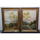 Pair of Oil on Board Landscape Paintings, 44cms x 28cms, gilt framed