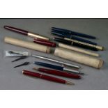A collection of vintage Parker pens and pencils to include examples with 14ct gold nibs.