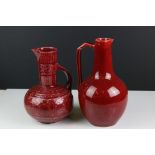 Samuel Lear for Christopher Dresser Aesthetic Movement Lear Pottery Flambe Glazed Water Jug together