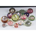 Fifteen Glass Paperweights including Perthshire example (6cm diameter) and nine further Millefiori