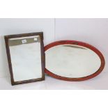 Oval Wall Mirror with scarlet lacquer chinoiserie decoration, 67cm long together with another