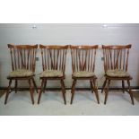 Set of Four Modern Oak Stickback Dining Chairs with William Morris style seat cushions, 94cms high