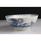 19th century Creamware Bowl decorated with Chinese blue and white landscape scene, marked to base,