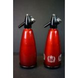 Two vintage red soda syphons to include a 1977 queens silver jubilee example.