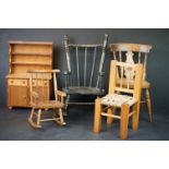 Four Wooden Doll's Chairs plus a Miniature Wooden Dresser