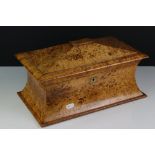 Early 19th century Beech Tea Caddy of Sarcophagus form, the hinged lid opening to three