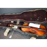 A vintage German violin, paper label to interior reads "Albin Wilfer", single piece back measures