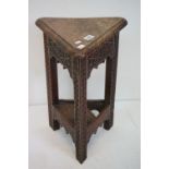 19th century Oak Carved Corner Table with hinged lid in the Jacobean manner, 54cm high