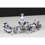 Four Wilfred Gibson of Falmouth Blue and White Studio Pottery Items including Train, Baby in a