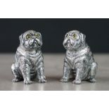 Pair of silver plated condiments in the form of pug dogs