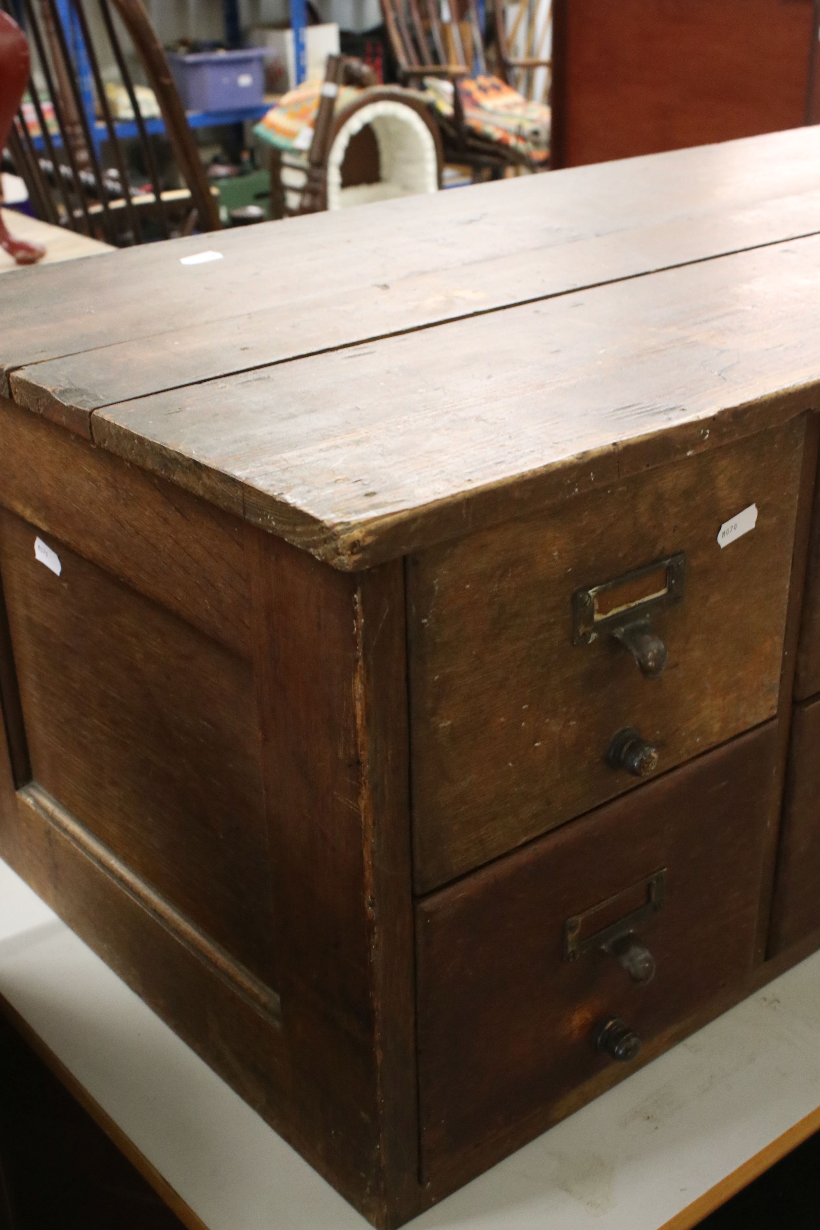 Early 20th century Pine Office Multi-Drawer / Bank of Eight Filing Drawers, 100cm long x 42cm deep x - Image 4 of 5