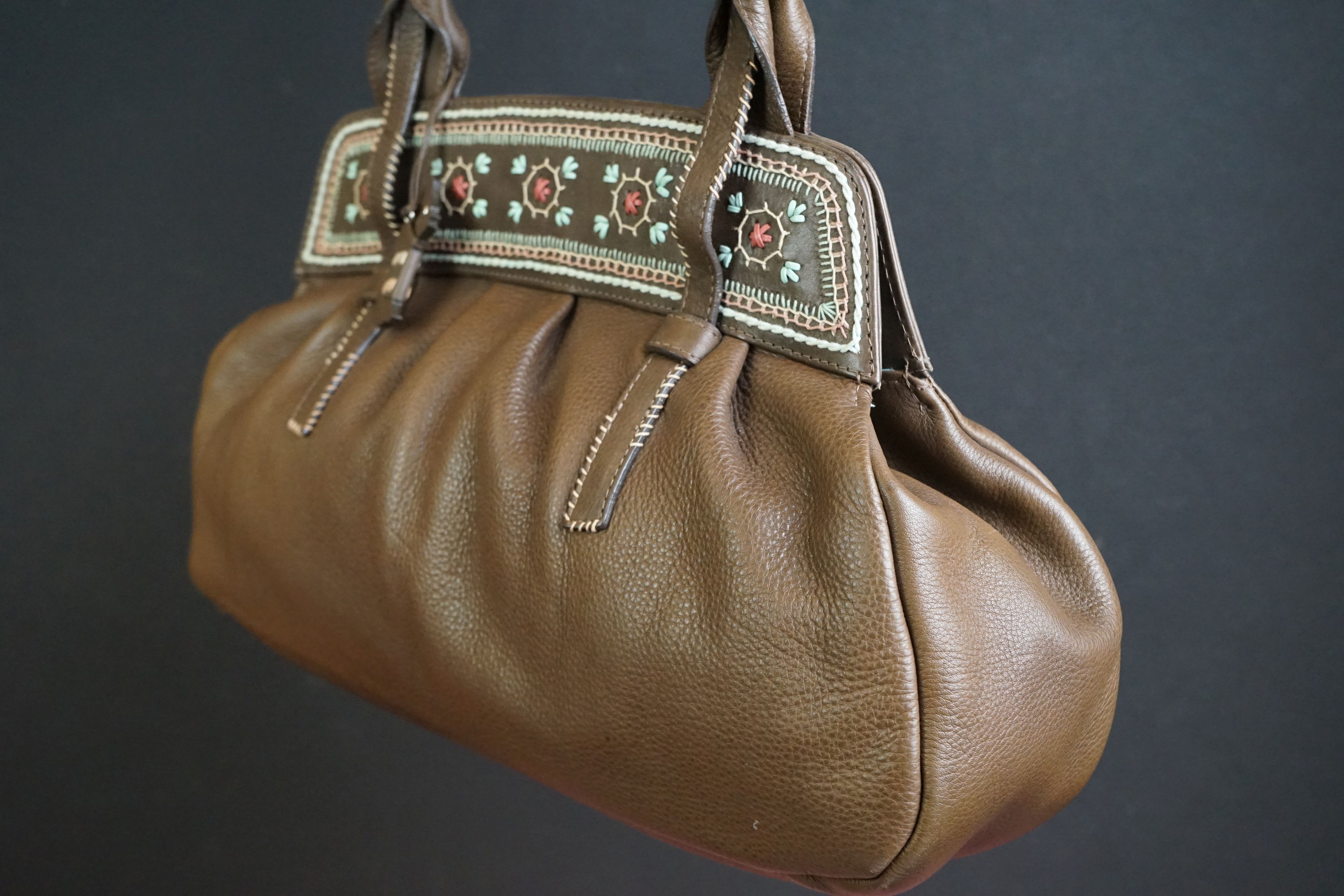 A brown Radley handbag with colourful detailing, brown Radley dog and pink dust bag. - Image 6 of 7