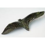 Bronze figure of a flying fox bat, approx. 11cm wingspan