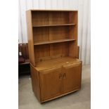 Ercol Windsor Light Elm and Beech Display Cabinet comprising bookcase to top with two shelves