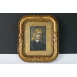 Gilt oil painting miniature of a 17th century gentleman