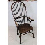 19th century Elm Seated Hoop and Stick Back Windsor Elbow Chair, 128cm high x 61cm wide