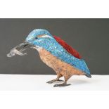 Cold painted bronze kingfisher pincushion